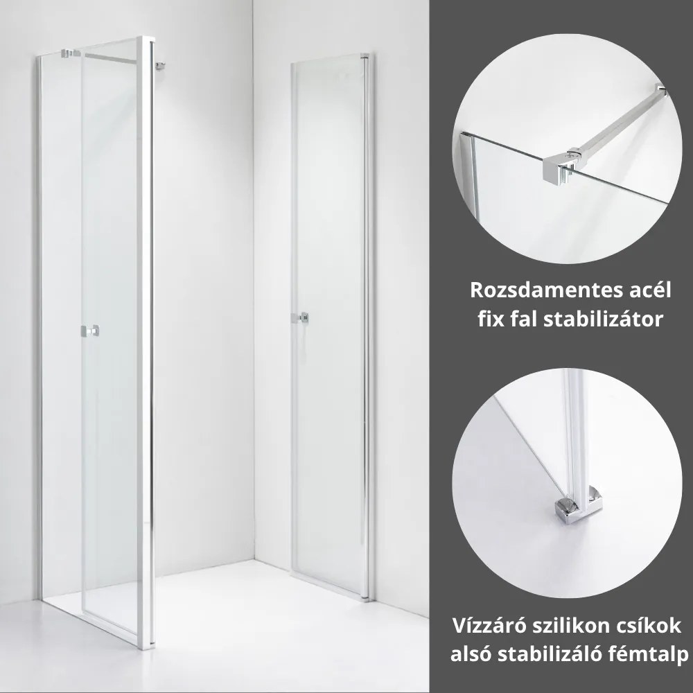 Stuxi Roma 70x70 cm szögletes kétszárnyú nyílóajtós zuhanykabin, 6 mm vízlepergető üveggel, króm elemekkel