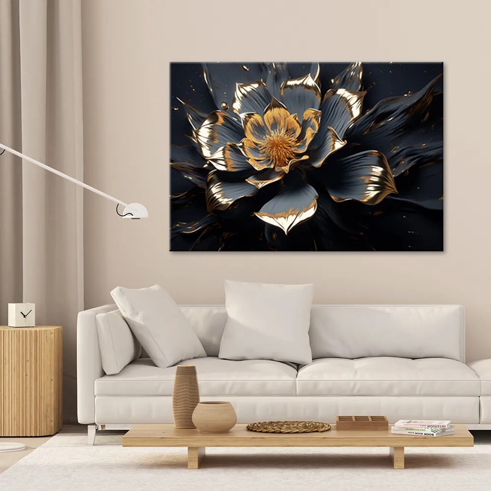 Gario Vászonkép Arany fekete virág Méret: 100 x 70 cm