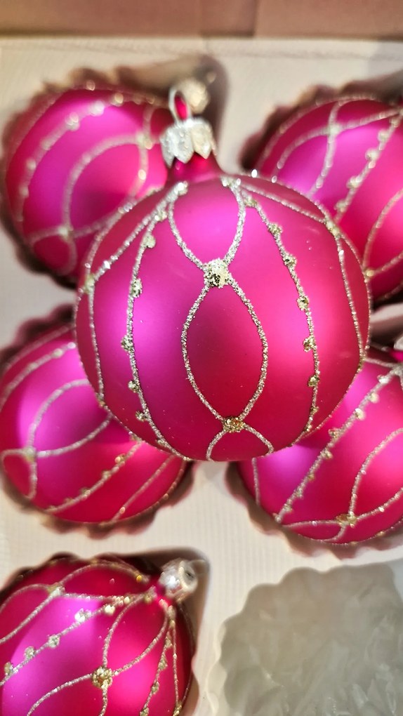 Karácsonyfadísz szett csillámos díszítéssel Rózsaszín 6 db