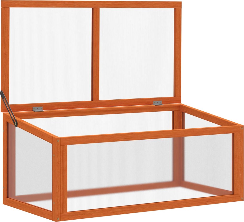 Outsunny Fából és Polikarbonátból készült Mini Üvegház 90 x 46 x 40 cm Időjárásálló Palánta Doboz Kerti Növényágyhoz Narancssárga | Aosom