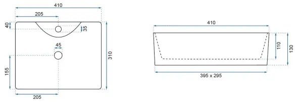 REA-U8196 - Pult tetejére helyezhető mosdó KELLY MINI 31x41 cm kerámia/fényes fehér