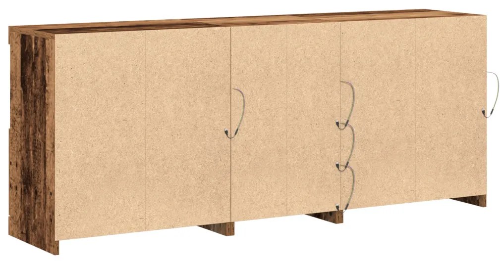 szekrény LED lámpákkal Régi fa 162x37x67 cm Fából készült