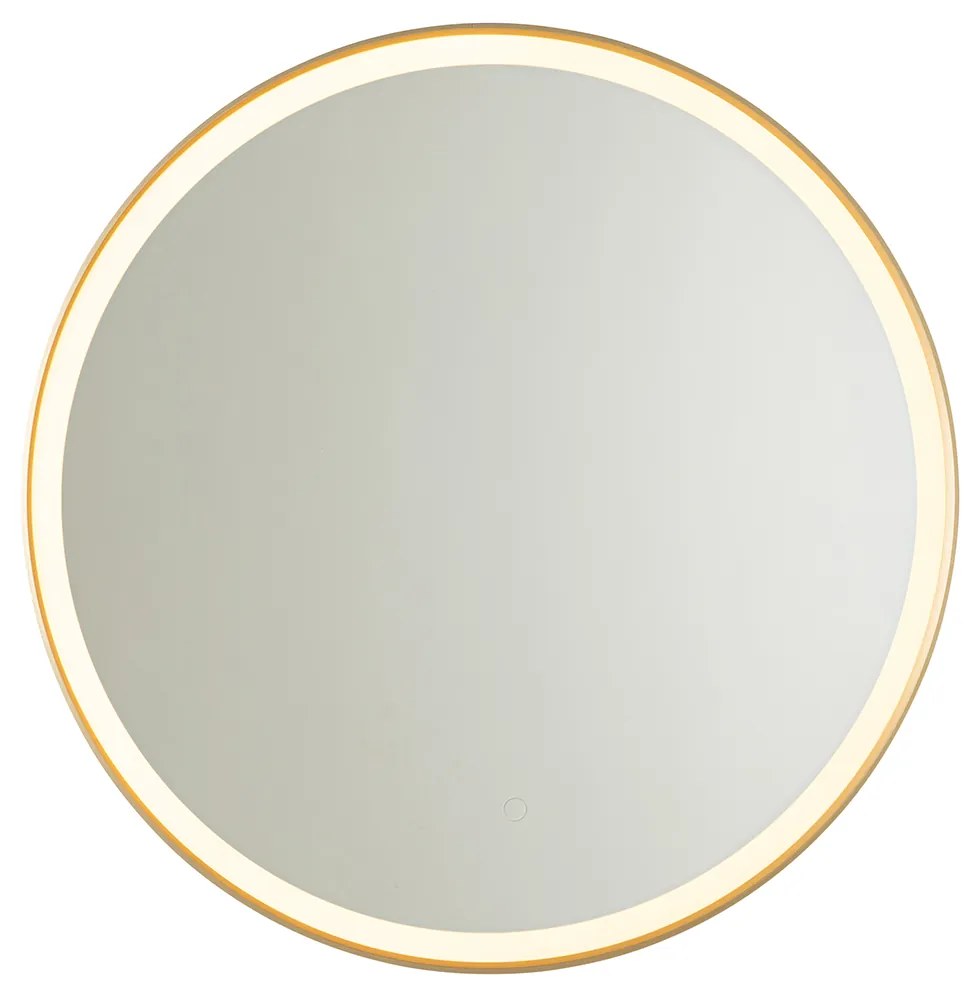 Fürdőszobai tükör arany 70 cm LED-del, 3 lépésben dimmelhető, érintőgombos, kerek - Miral
