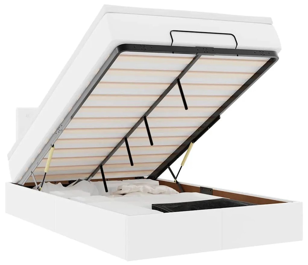 Ottomán ágykeret matraccal tiszta fehér 120x200cm műbőrrel