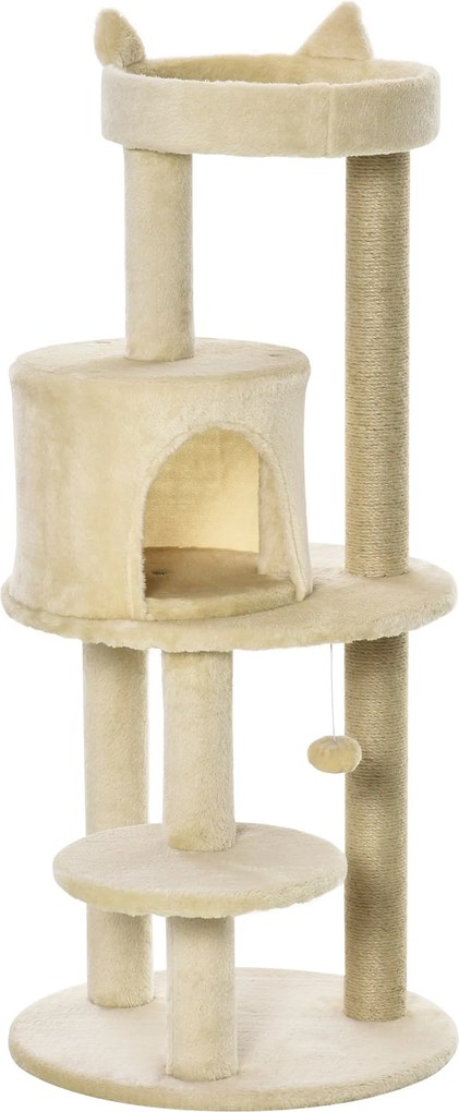 PawHut 104 cm-es Macska Kaparófa Platformokkal, Zsinegfák, és Függő Labda 48x48x104 cm Krém | Aosom