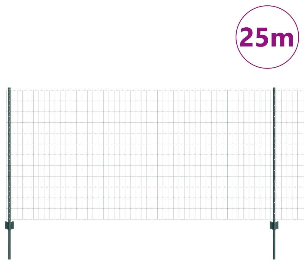 Euro Kerítés Szett 2 db Zöld Porszórt Acél 25 x 1,2 m Tartós