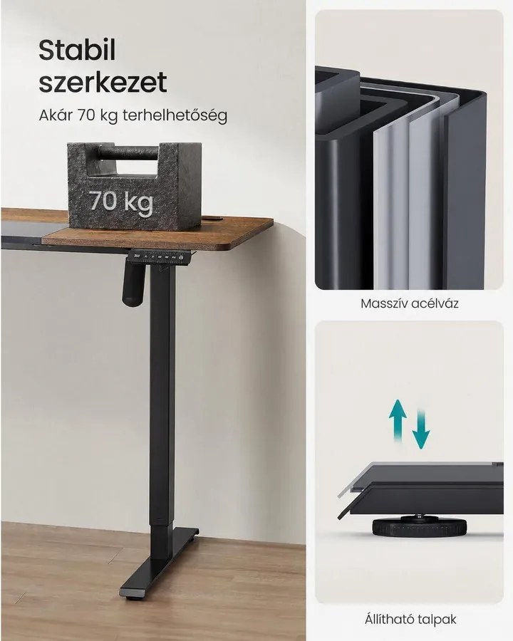 SONGMICS elektromos magasságállítható íróasztal, 140 × 60 cm, vintage barna-fekete