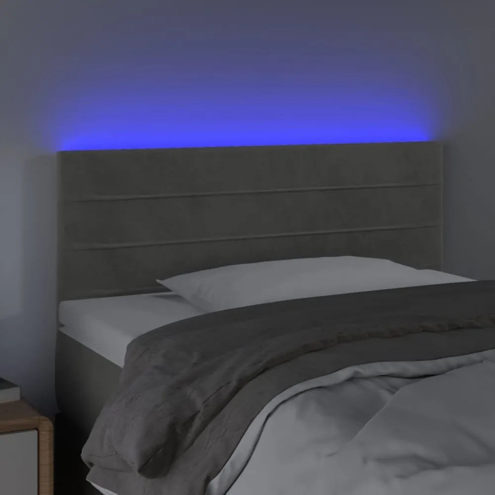 világosszürke bársony LED-es fejtámla 80 x 5 x 78/88 cm