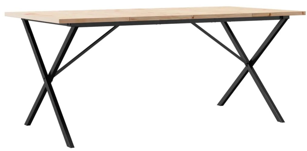 tömör fenyőfa és öntöttvas étkezőasztal X-vázzal 180x90x75,5 cm
