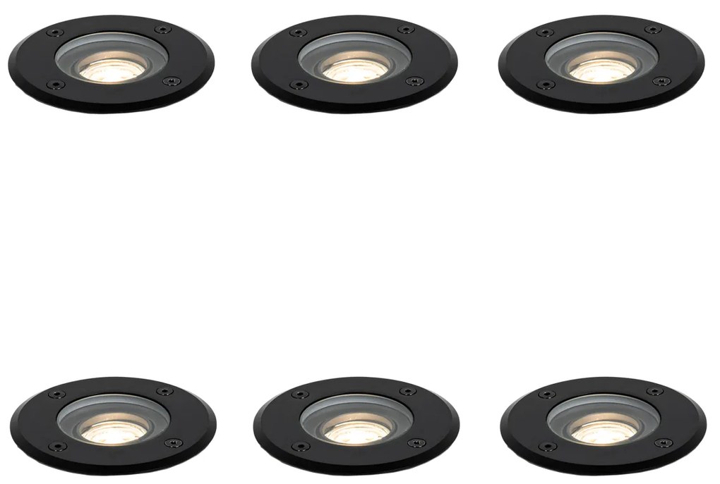 6 db modern kültéri talajszpotlámpa szett fekete 35 mm állítható IP65 - Delux