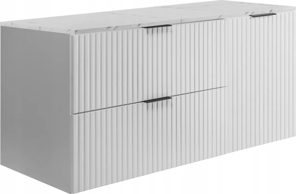 Fürdőszoba szekrény mosdó alá 100 fehér faragott frontok márvány munkalap