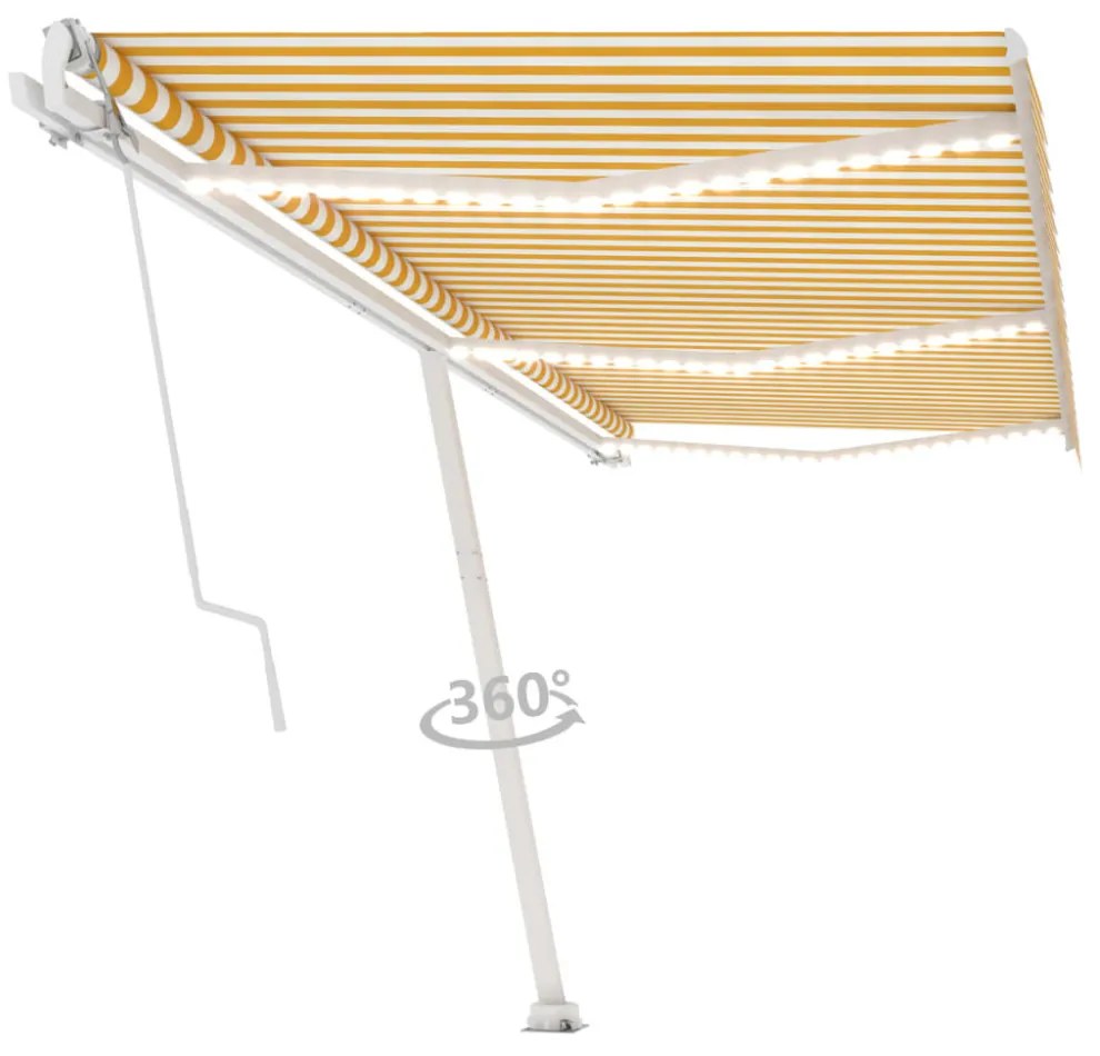 sárga-fehér szélérzékelős és LED-es napellenző 600 x 350 cm
