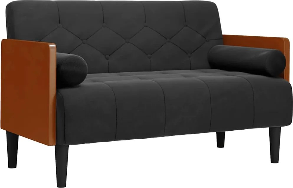 vidaXL fekete bársony loveseat kanapé párnákkal 110 cm