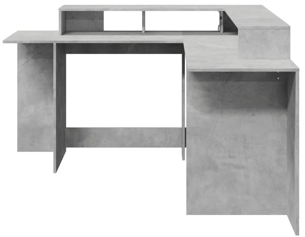 betonszürke szerelt fa íróasztal LED-világítással 152x152x91 cm