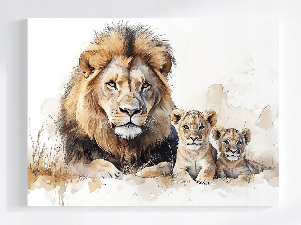 Vászonkép Canvas Akvarell Természet Állatok Oroszlán Oroszlánkölyök Afrika 100x75