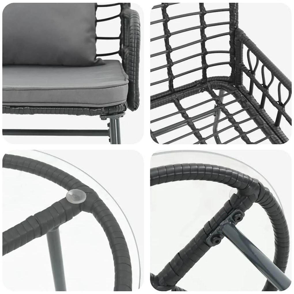 Kert étkező szett 3 pcs Fekete és Antracit Poli rattan és acél