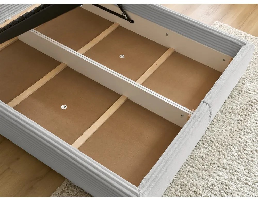 Világosszürke kárpitozott ágyneműtartós franciaágy ágyráccsal 180x200 cm Jade – Bobochic Paris