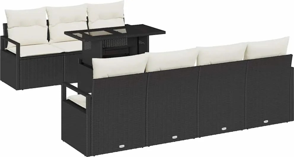 vidaXL Kerti Kanapé Szett tárolóval 8 pcs Fekete Poli rattan