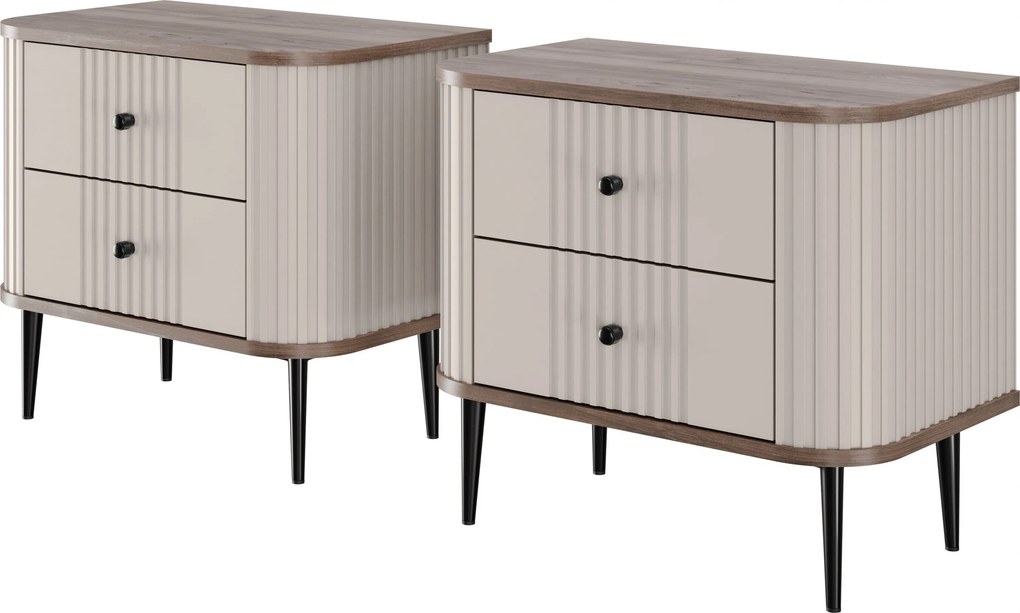 Vesper éjjeliszekrény szett 56 cm - kasmír / dió / fekete lábak