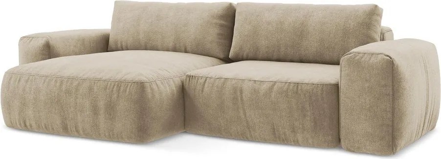 Világosbarna zsenília kinyitható sarokkanapé (bal oldali-heverő résszel) Kuki – Makamii