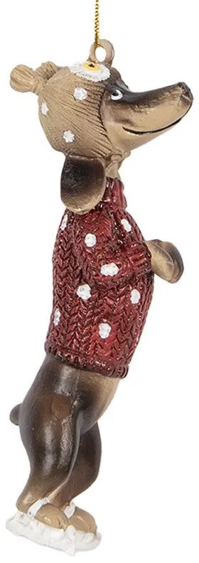 Karácsonyfadísz pöttyös piros pulcsis tacskó