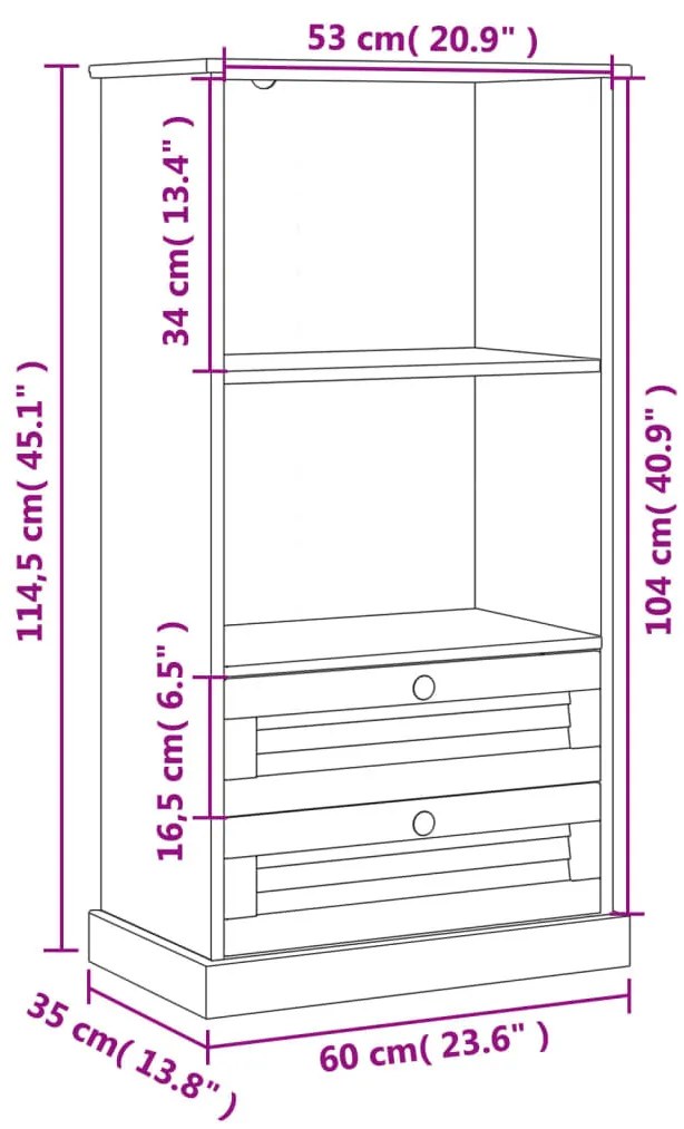 VIGO tömör fenyőfa könyvespolc 60x35x114,5 cm