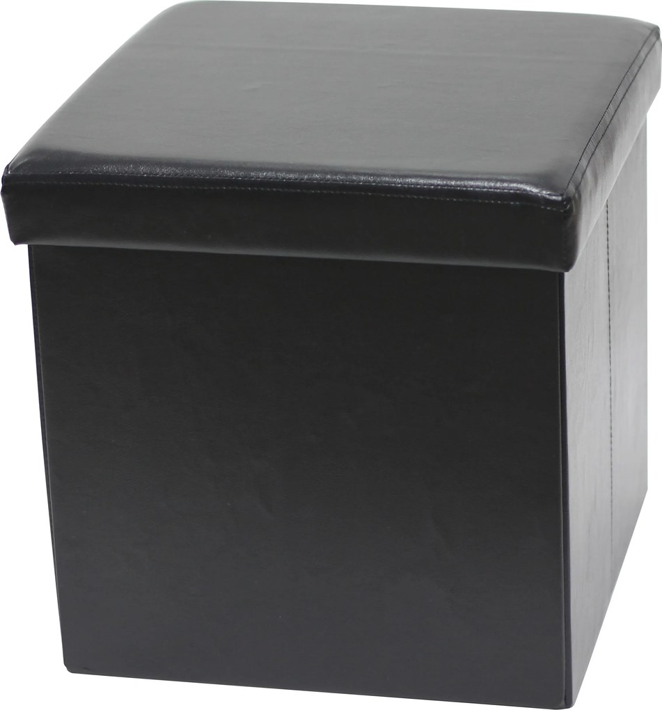 Puff Összecsukható Ülőfelület Tárolórekesszel 38x38x38 cm Fekete Ökobőr