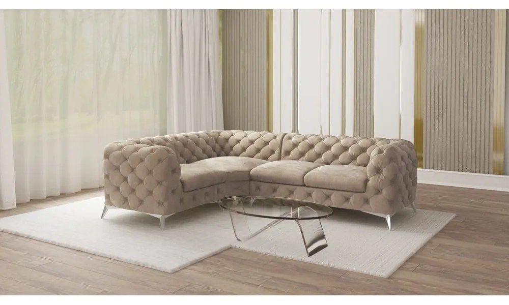 Szürkésbézs bársony sarokkanapé (bal oldali-L alakú) Chelsea – Ropez