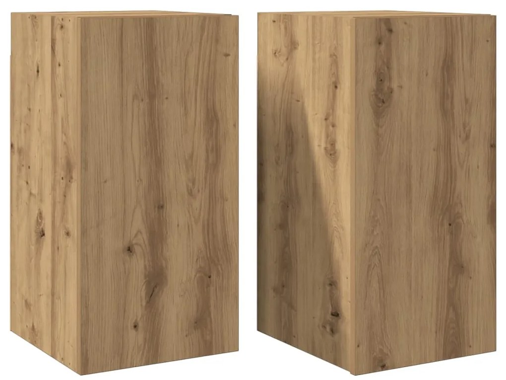 2 db kézműves tölgy színű szerelt fa TV-szekrény 30,5x30x60 cm