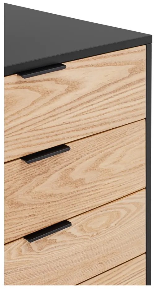 Fekete-natúr színű alacsony komód tölgyfa dekorral 159x80 cm Sierra – Teulat