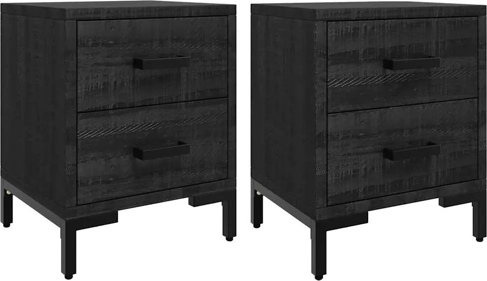 vidaXL 2 db fekete tömör fenyőfa éjjeliszekrény 36 x 30 x 45 cm