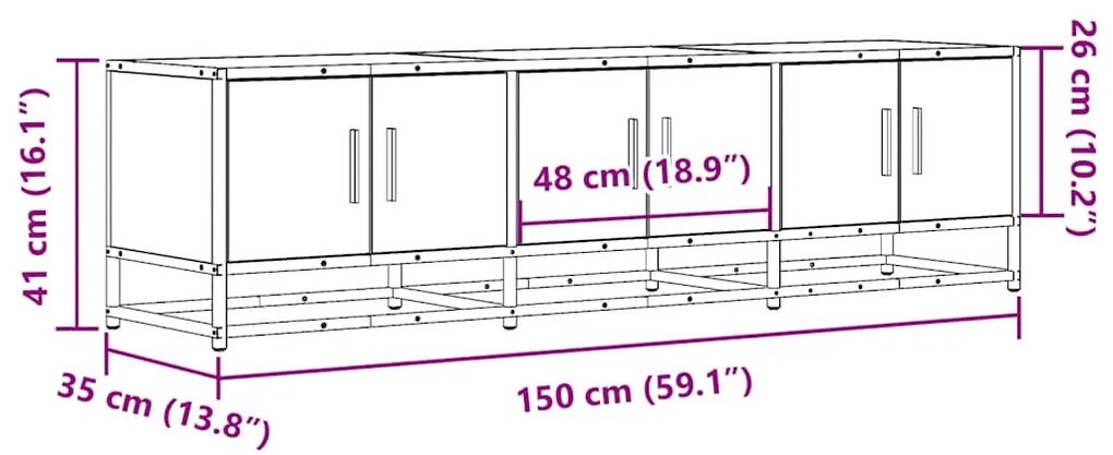 szürke sonoma színű szerelt fa és fém TV-szekrény 150x35x41 cm