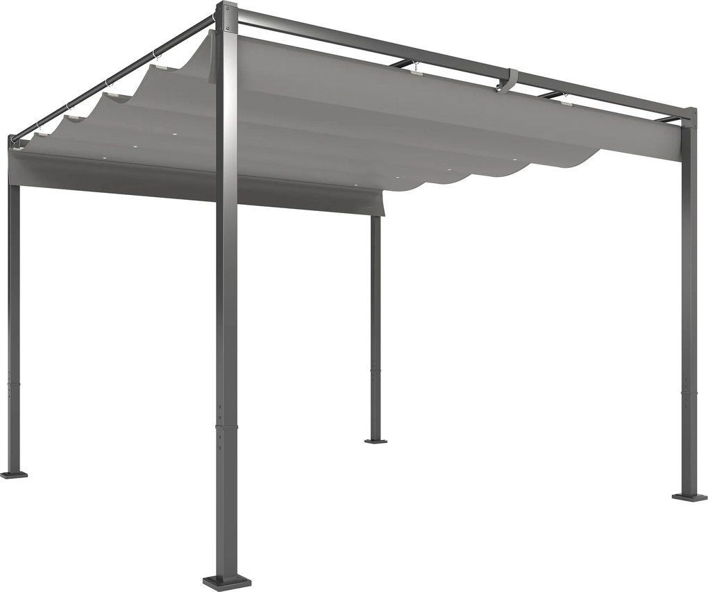 Outsunny behúzható pergola 3 x 3 m — 180 g/m² UV-álló poliészter, mágneses rögzítés, porfestett acélváz, szürke | Aosom