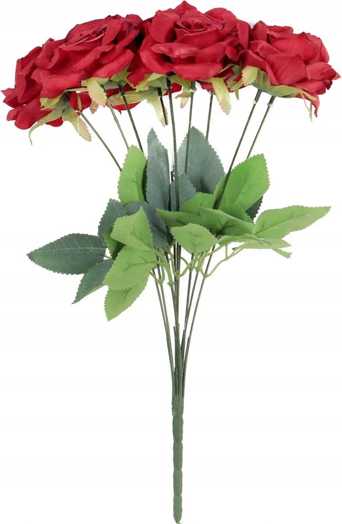 Csokor 9 Rózsa 48CM Piros Színű Művirág Rózsa Élő Váza