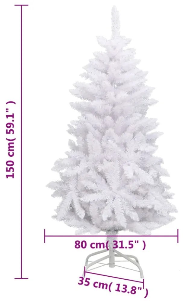 fehér csuklópántos műkarácsonyfa állvánnyal 150 cm