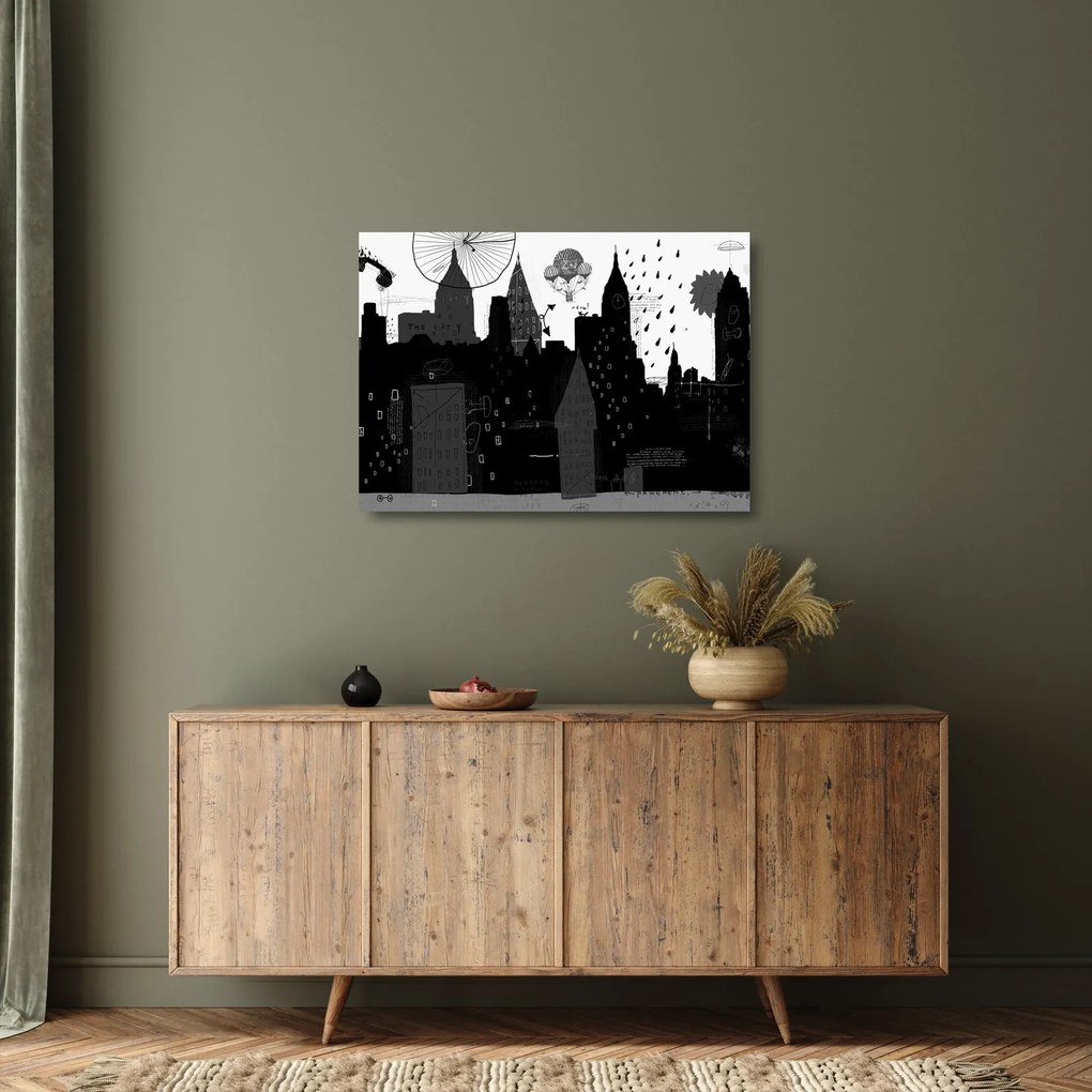 Kép - Város feliratokkal és mintákkal (üvegen) (70x50 cm)