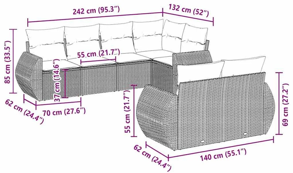 7 részes világosszürke polyrattan kerti ülőgarnitúra párnákkal