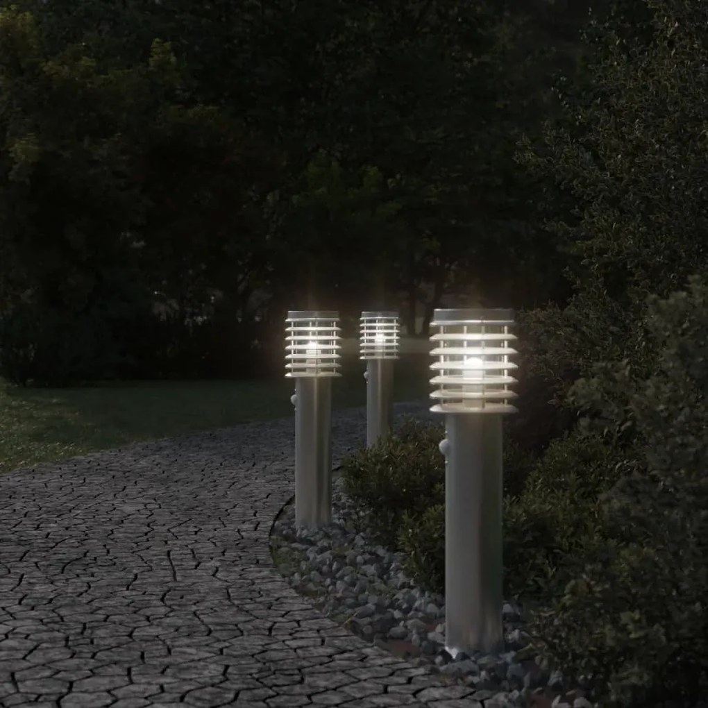 3 db ezüst rozsdamentes acél kültéri állólámpa érzékelővel 60cm