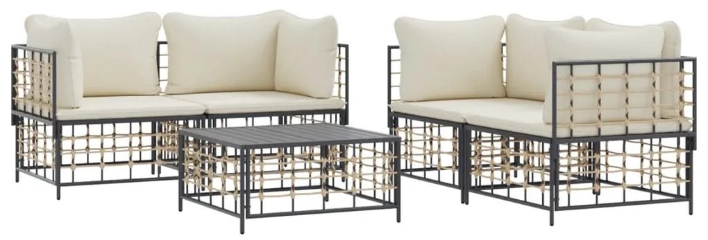 5 részes antracitszürke polyrattan kerti ülőgarnitúra párnákkal