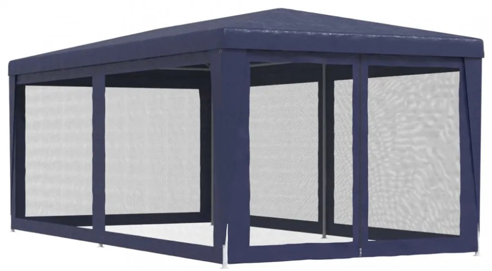 kék HDPE rendezvénysátor 6 hálós oldalfallal 3 x 6 m
