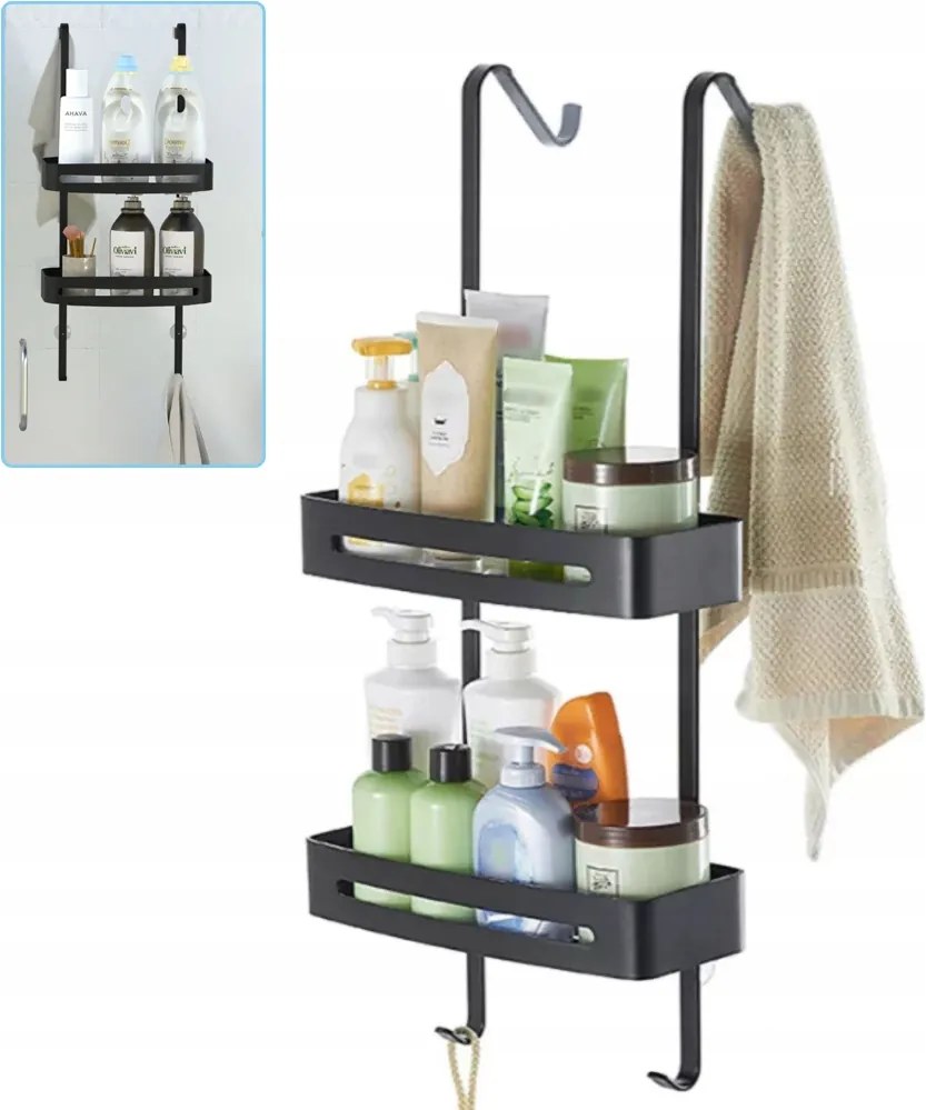 Akasztós Fürdőszoba Polc Dupla Akasztós Zuhany Rendszerező Fekete