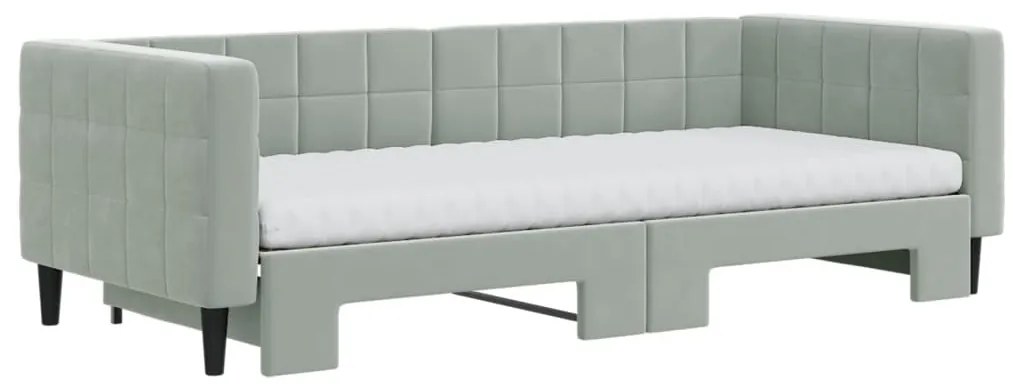 világosszürke kihúzható bársony heverő matraccal 90 x 200 cm