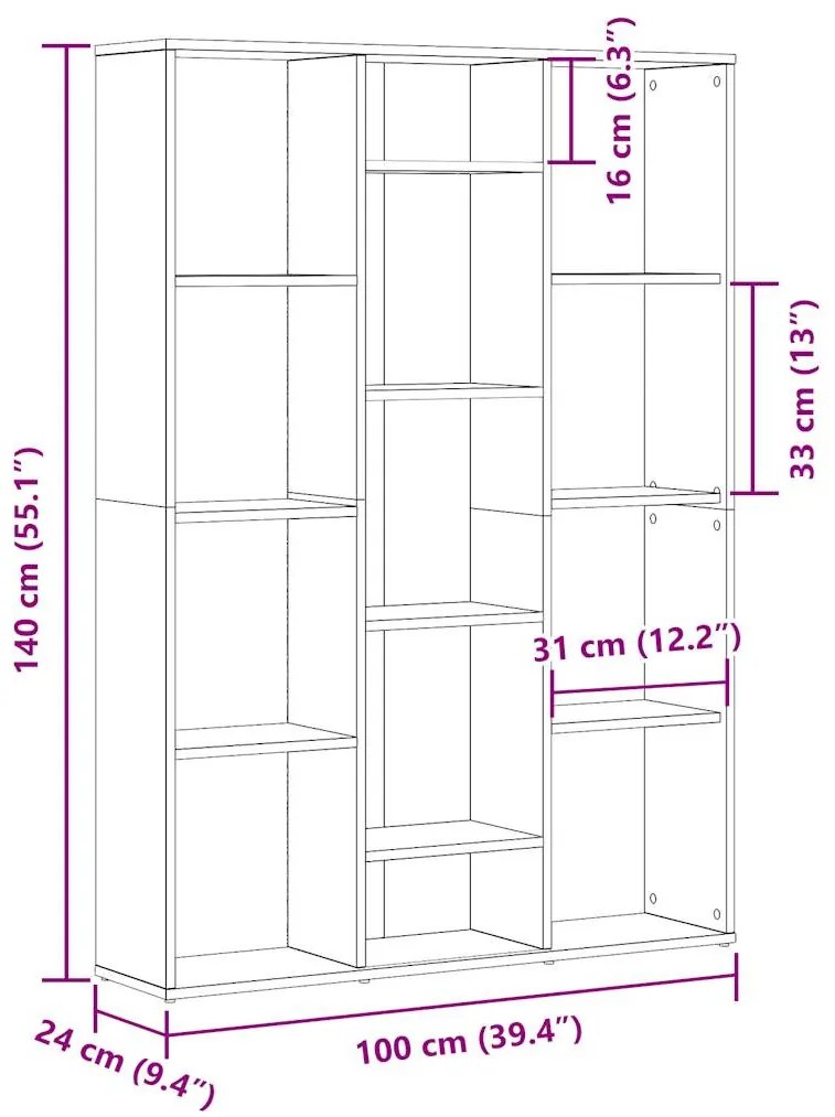 kézműves tölgy forgácslap térelválasztó/könyvszekrény