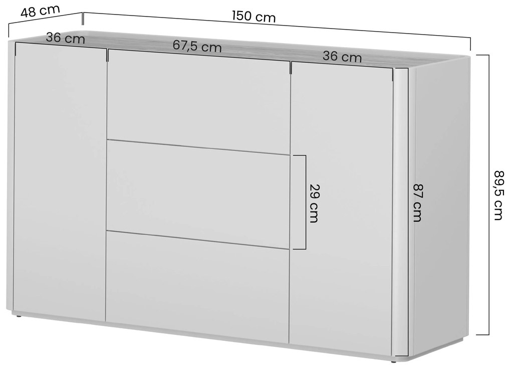 Elivo komód 150 cm fiókokkal - eukaliptusz / baltic dune tölgy