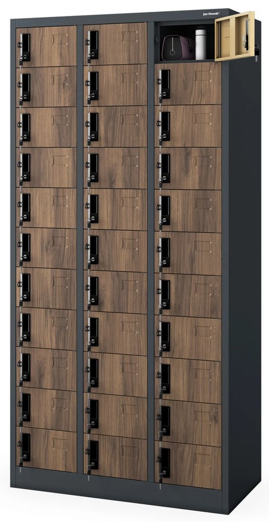 33 rekeszes irattároló szekrény, antracit/dió, 900x1850x450 mm: OLIVER Eco Design