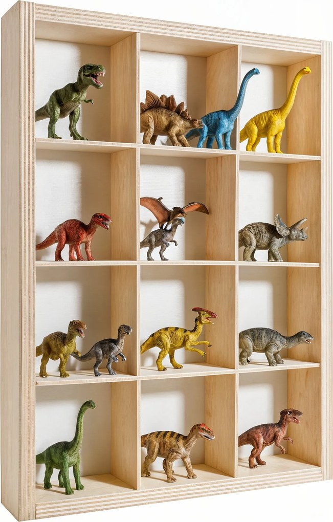 Polc az apróságok számára figurák gyűjtemények rendszerező fa vitrin 12 rekesz