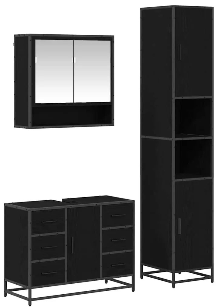 Fürdőszoba bútor szett 3 pcs Musta tammi 35 x 37.5 x 188.5 cm