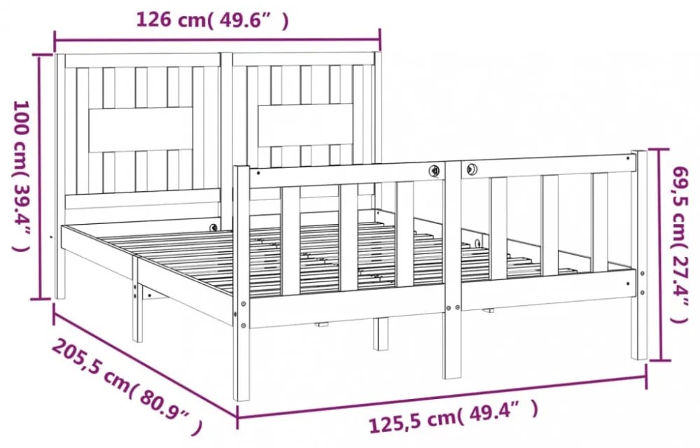 fehér tömör fenyőfa ágykeret fejtámlával 120 x 200 cm