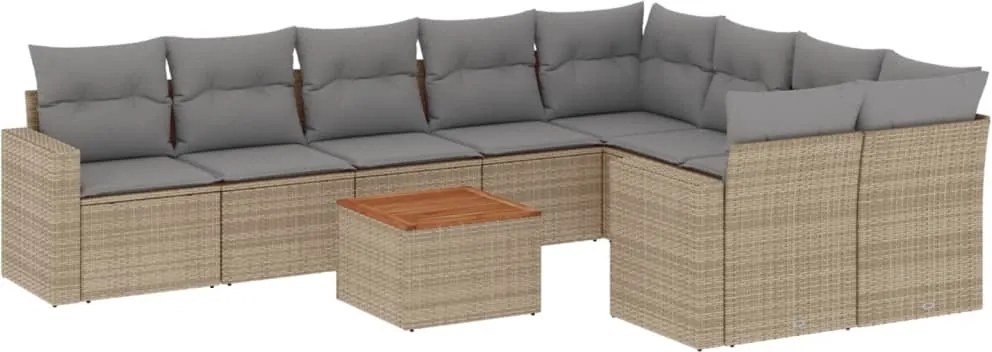 vidaXL 10 részes bézs polyrattan kerti ülőgarnitúra párnával