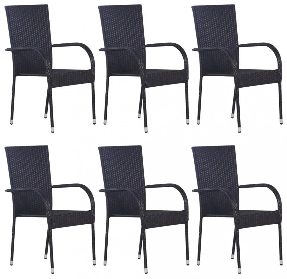 6 db fekete rakásolható polyrattan kültéri szék